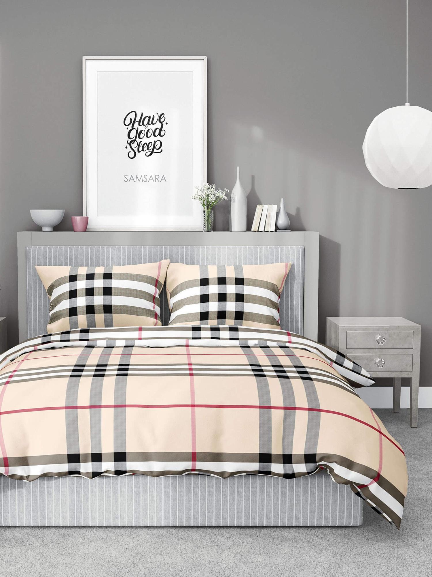 Комплект постельного белья Samsara Burberry 2сп Евро 220-12/180Пр (простыня на резинке)