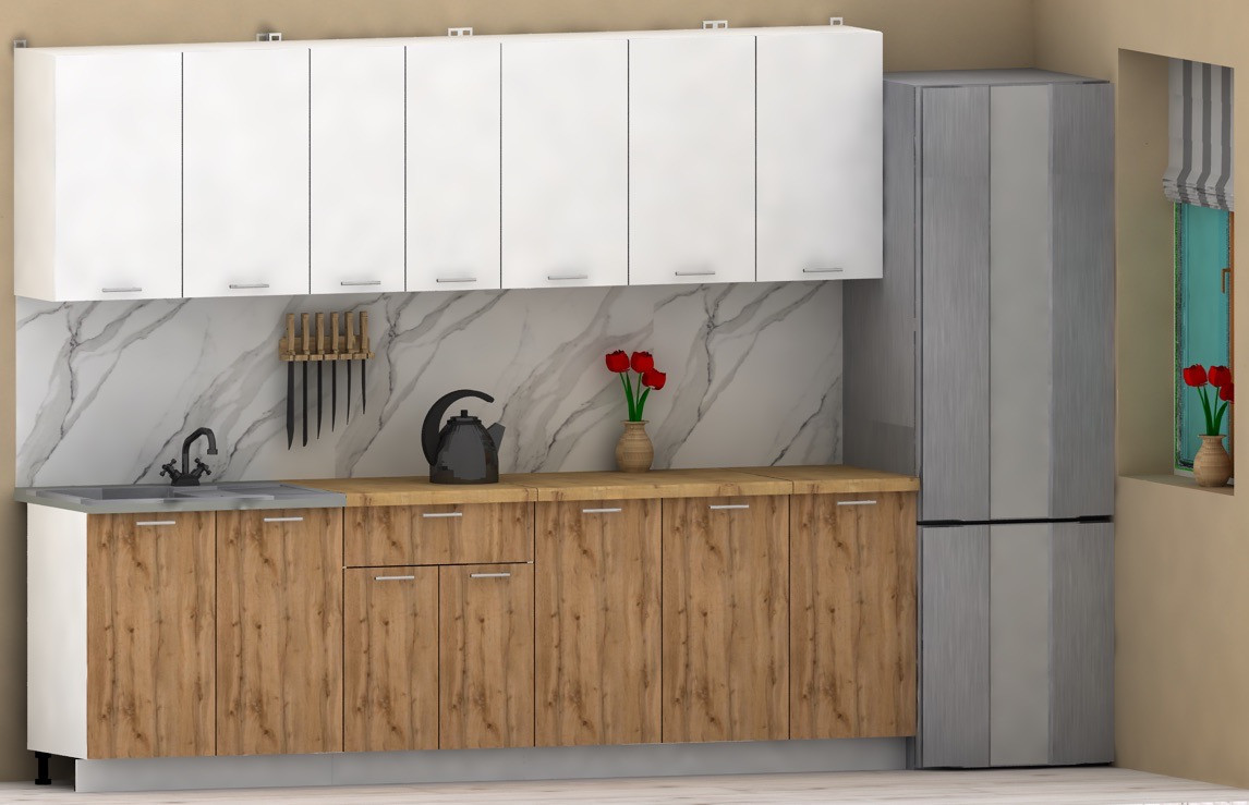 Кухонный гарнитур Eligard Lion 2.6 (белый/дуб натуральный/дуб бунратти) — фото 2