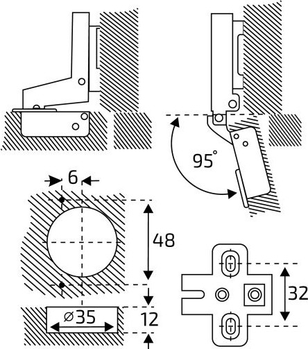 Комплект петель мебельных StahlBuro 362 А Slide-On (2шт, черный) — фото 4