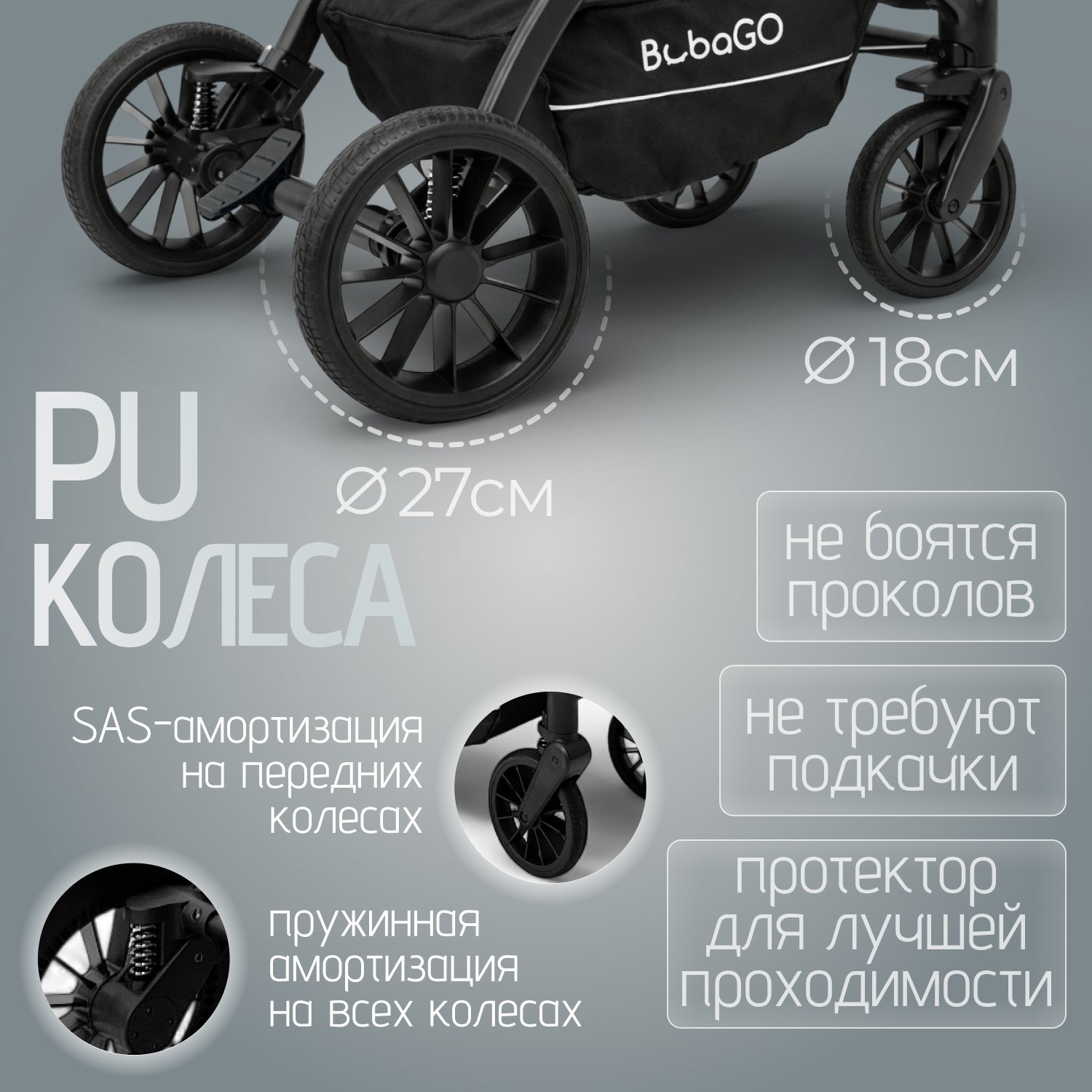 Детская универсальная коляска Bubago Lotta 3 в 1 / BG 150-3 (темно-серый) — фото 5