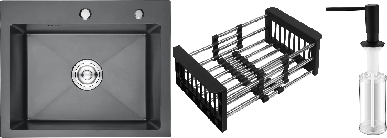 Мойка кухонная Schtoff Best Black 6050 + KR-1 Black + SD-1 Black (с коландером и дозатором)