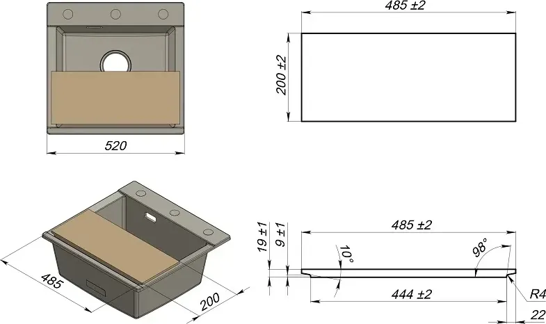 Разделочная доска на мойку GRANULA 485x200x18 (ясень) — фото 5