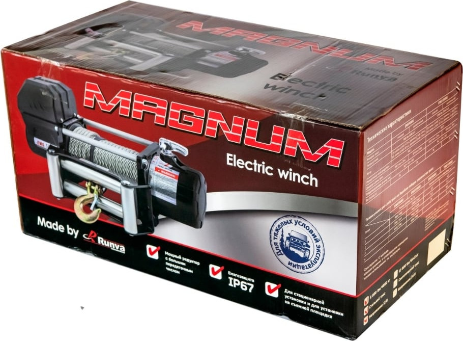 Лебедка электрическая Runva 12V Magnum 9000 lbs 4200кг / EWG9000U (стальной трос) — фото 6