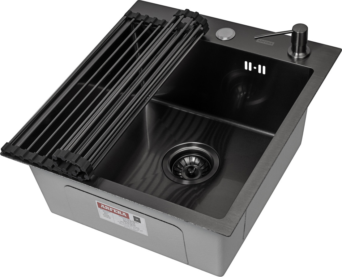 Мойка кухонная Arfeka Eco AR 45x50 + RM AR + DS AR (черный, с аксессуарами) — фото 2
