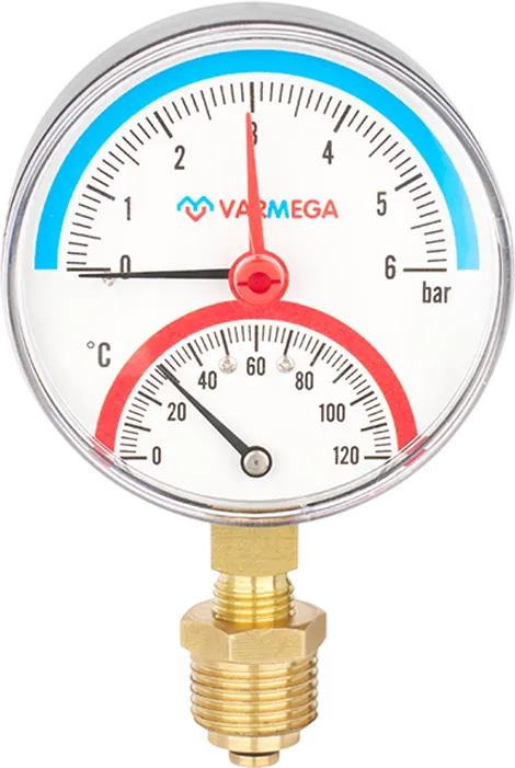 Термоманометр сантехнический Varmega Радиальный 80мм 4 бар 120С 1/2" / VMMT07-800404