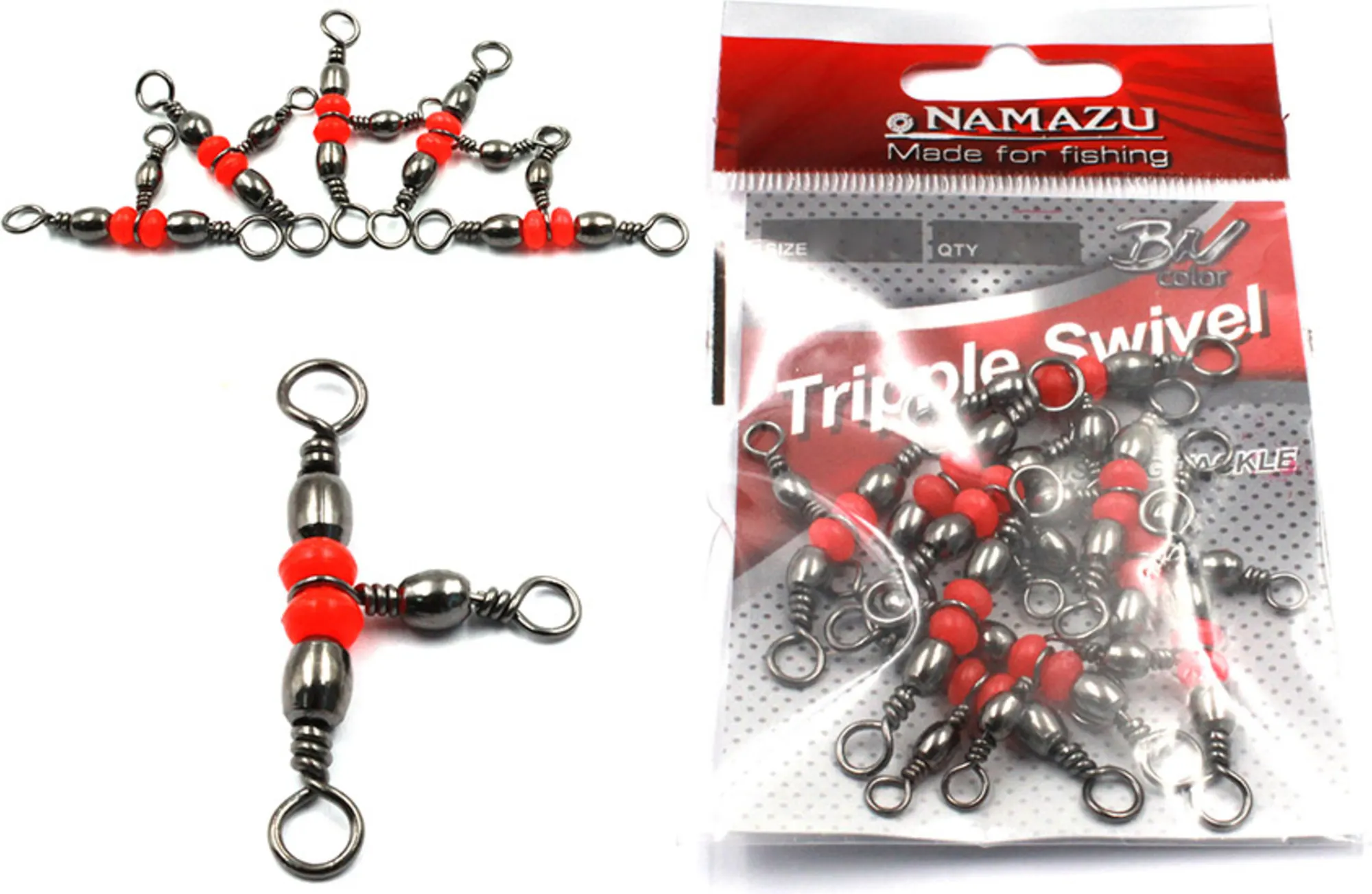 Набор вертлюгов рыболовных Namazu Tripple Swivel 7х9 test-17кг (10шт, BN)