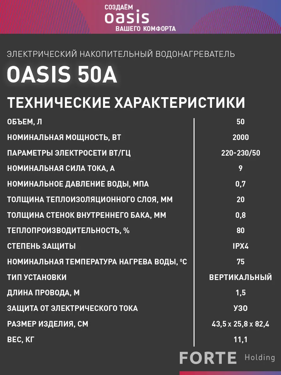 Накопительный водонагреватель Oasis 50А — фото 8
