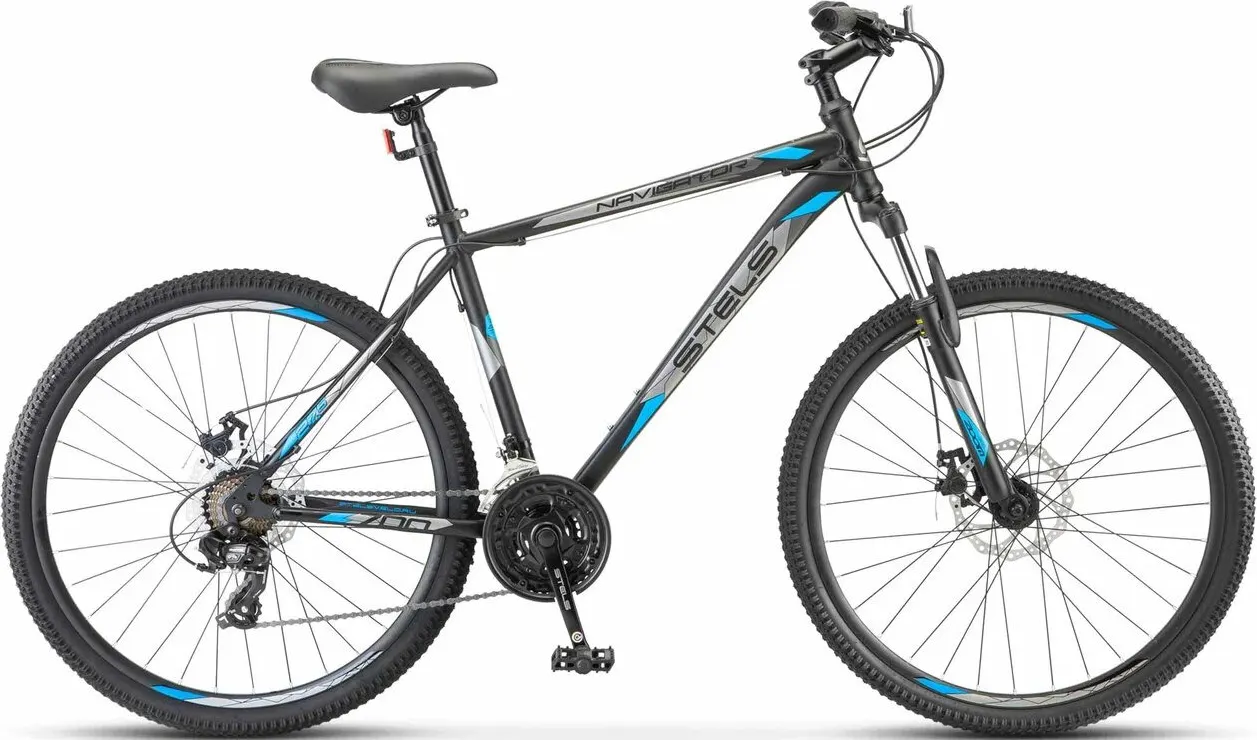Велосипед STELS Navigator-700 MD 27.5 (21, черный/голубой, разобранный, в коробке)