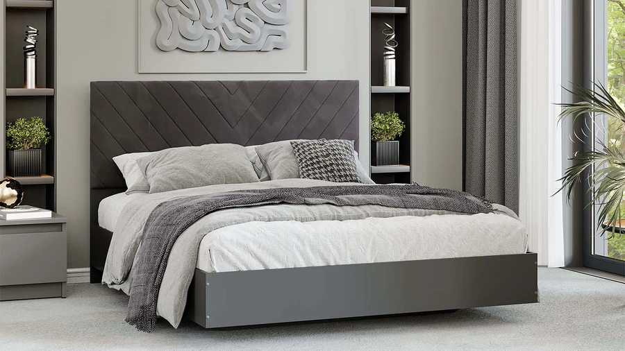 Двуспальная кровать ТриЯ Бетта Тип 1 160x200 / 413.001.000 (серый графит/велюр серый) — фото 3