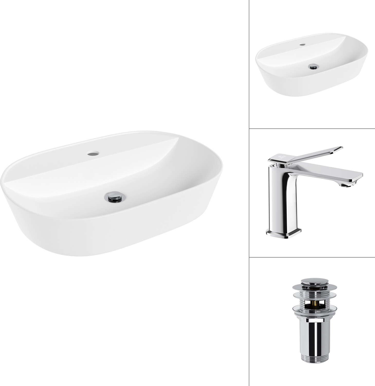 Умывальник со смесителем Lauter 21460-60 + Allure 21C618С с донным клапаном 21190CH (хром)