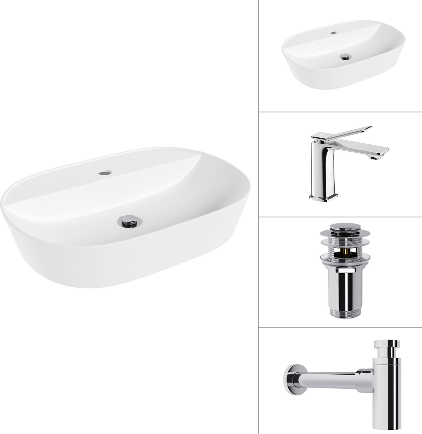 Умывальник со смесителем Lauter 21460-60 + Allure 21C618С + сифон 21635CH +донный клапан 21190CH (хром)