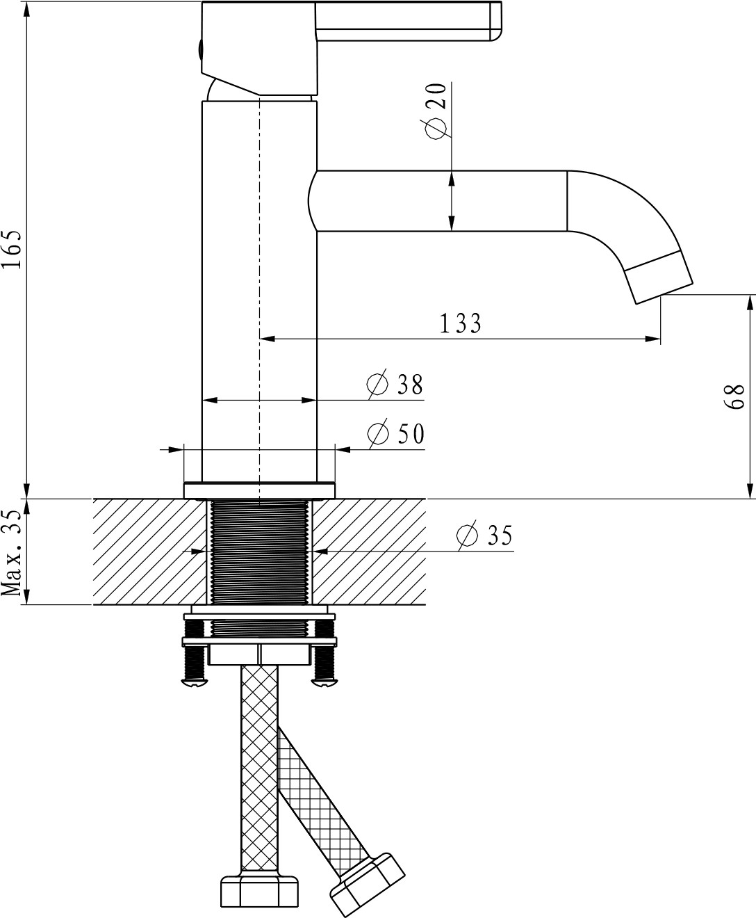 Умывальник со смесителем Lauter 21855 + Velvet 21СК696С с донным клапаном 21190CH (хром) — фото 5