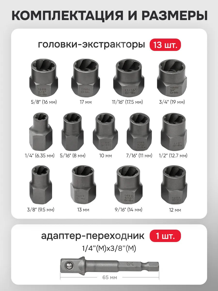 Набор экстракторов ForceKraft FK-1321S (65726) — фото 3