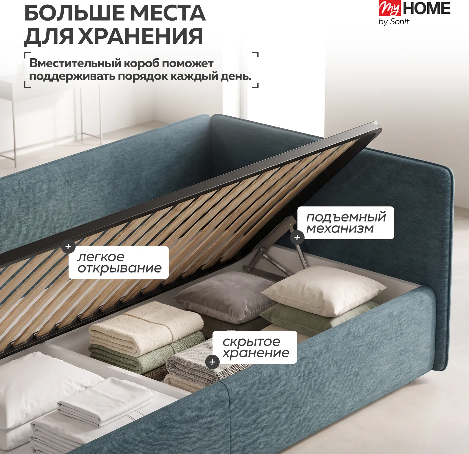 Кровать-тахта Sonit Nicole правый 90x200 шенилл Eclipse (15 синий) — фото 6