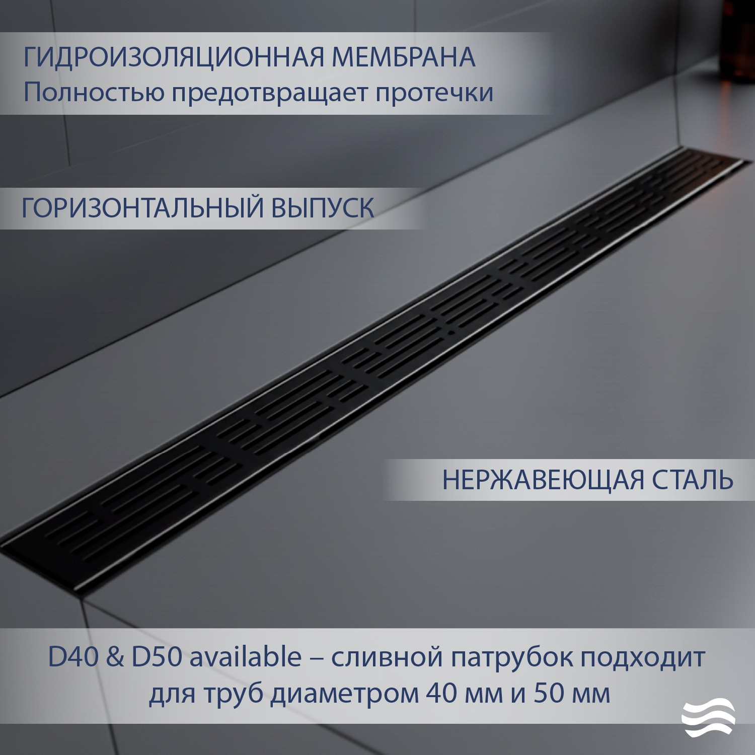 Трап для душа Lauter 2120122-LMB 1200x70 (черный матовый) — фото 2