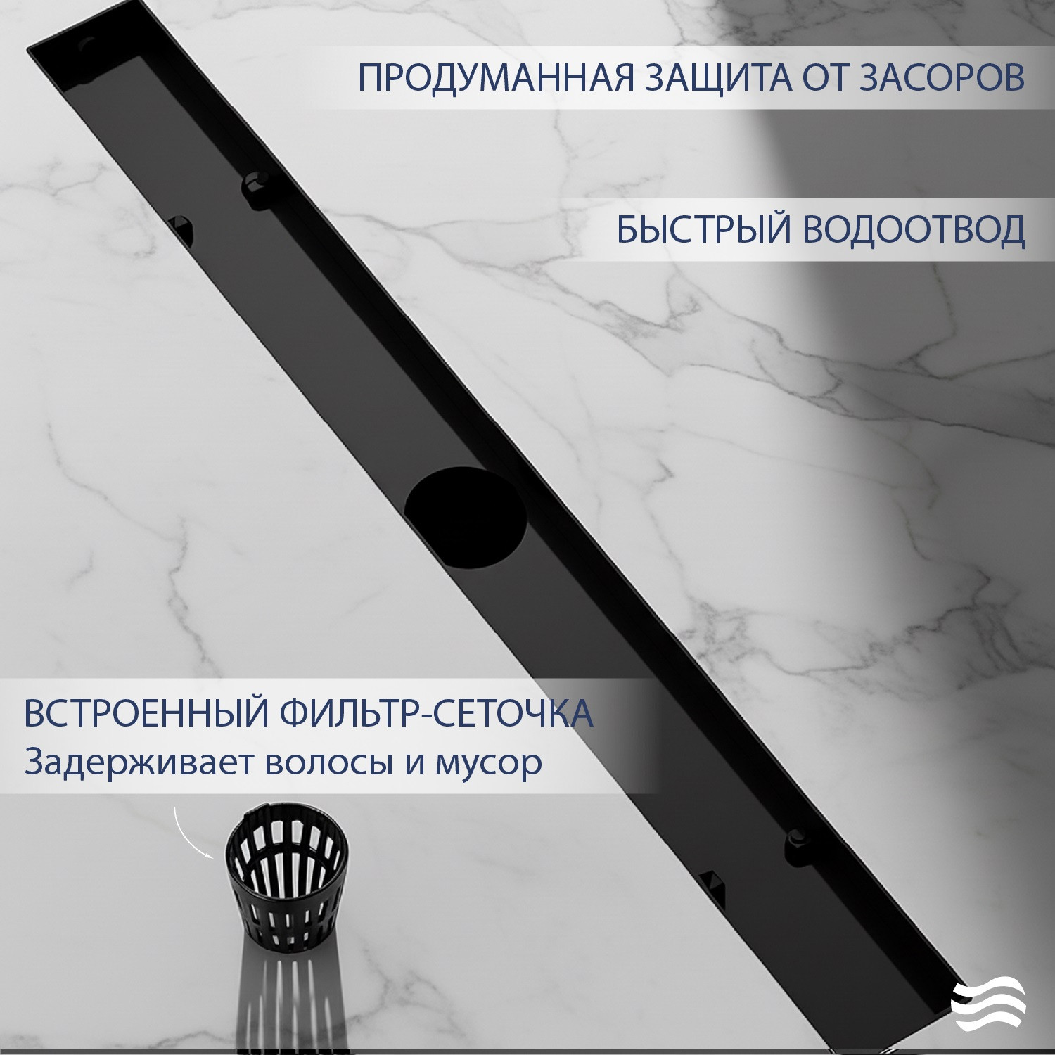 Трап для душа Lauter 210S302-GMB 1000x31 (черный матовый) — фото 3