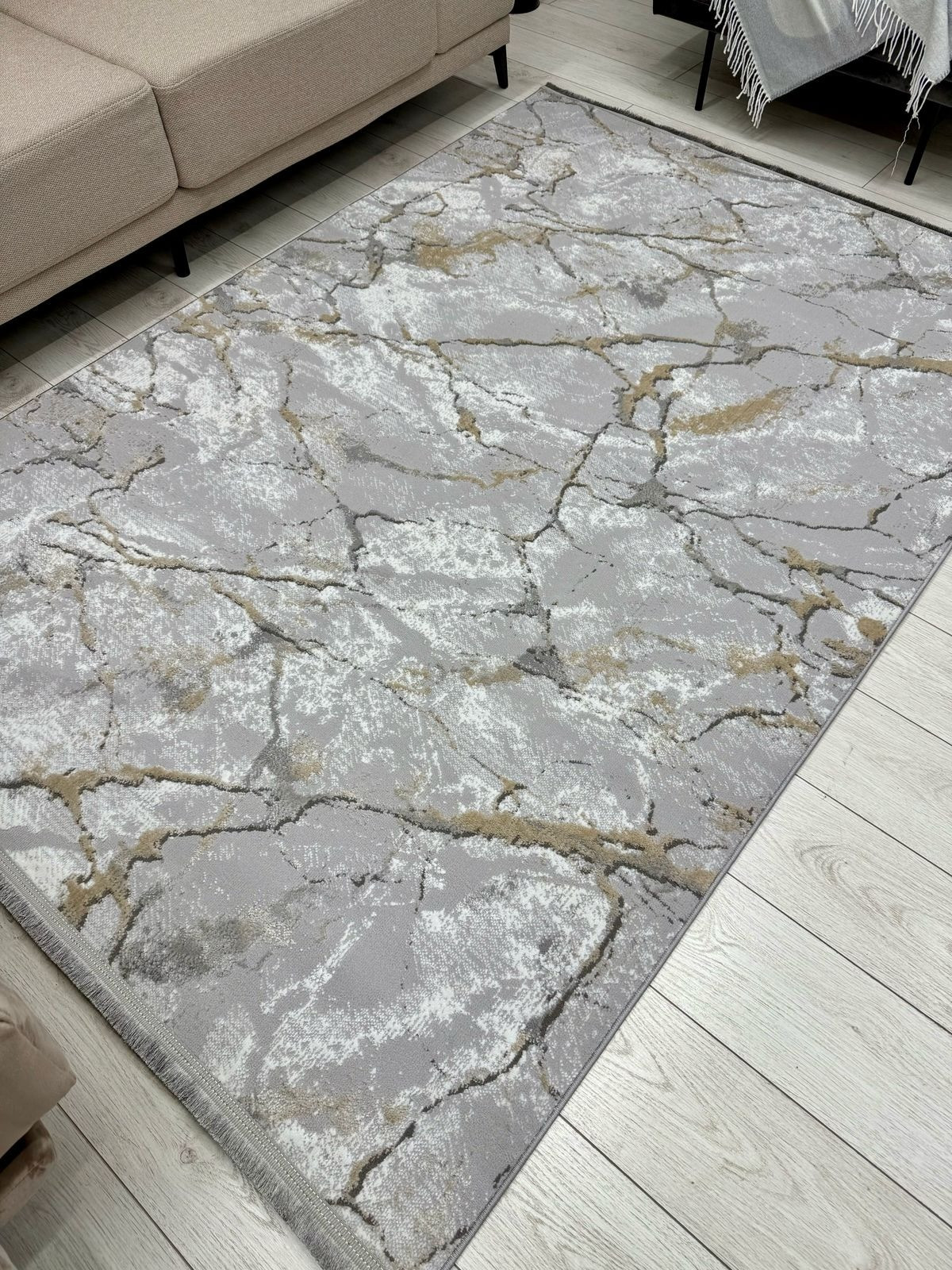 Коврик Radjab Carpet Афина Прямоугольник 0909A (0.8x1.5, Grey/Beige) — фото 3