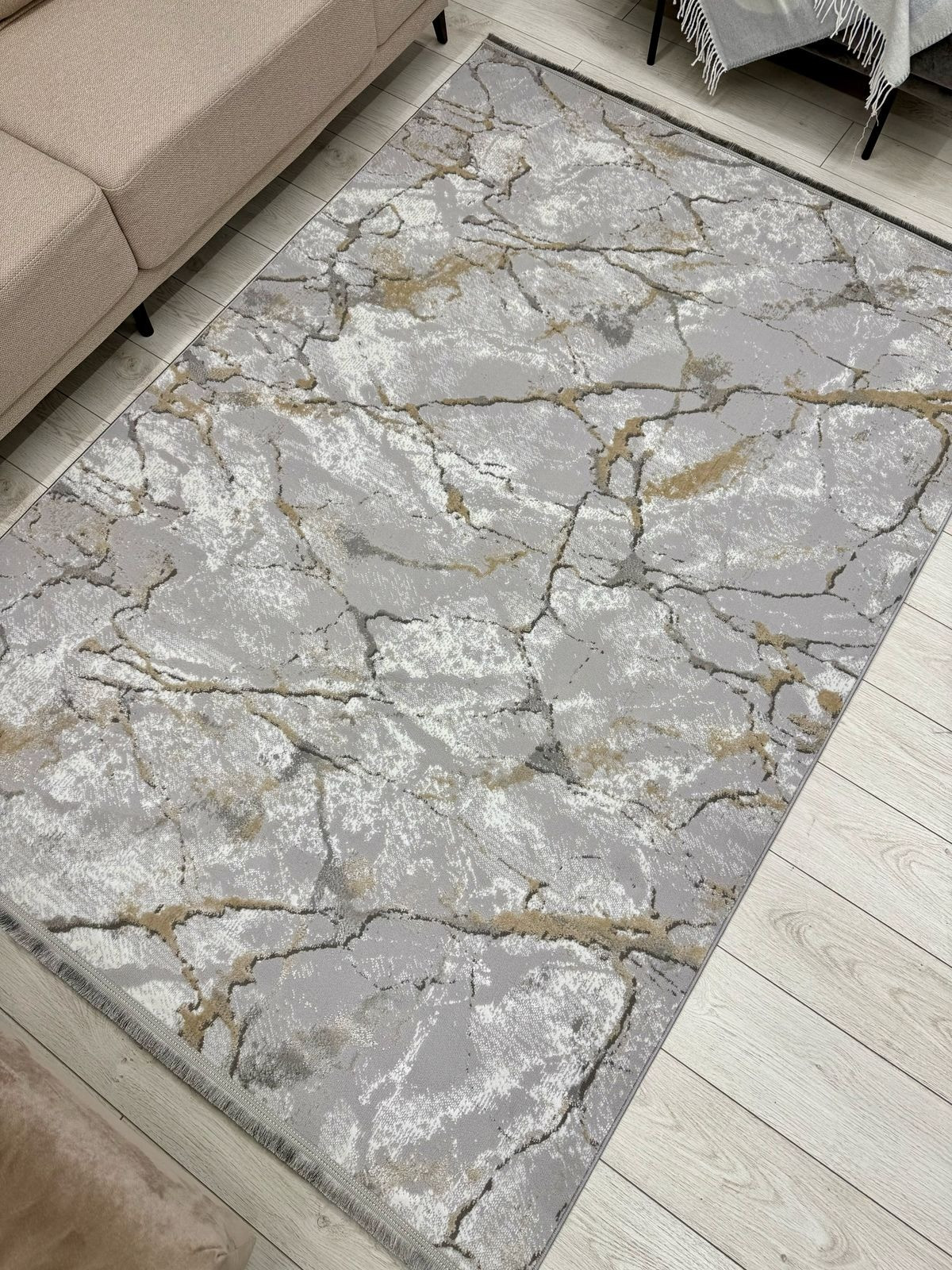 Коврик Radjab Carpet Афина Прямоугольник 0909A (0.8x1.5, Grey/Beige) — фото 2