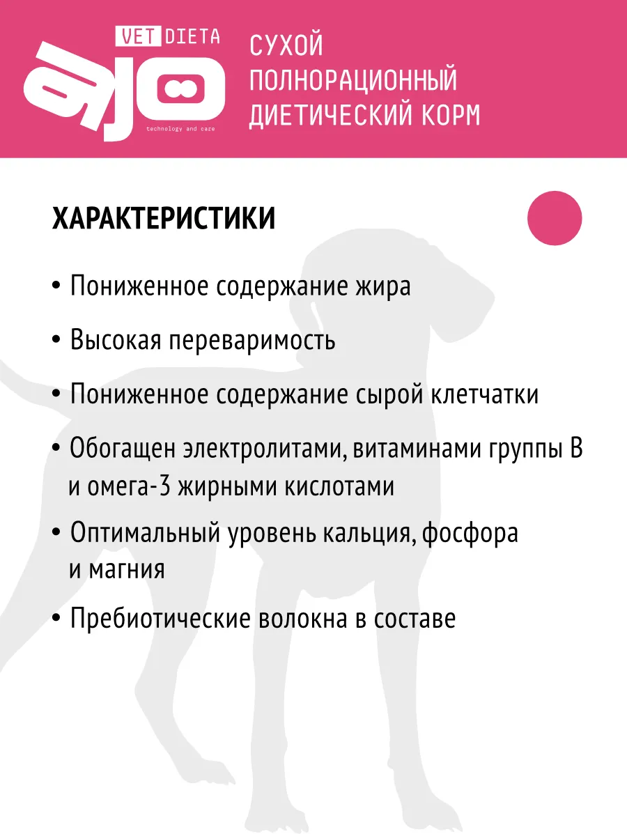Сухой ветеринарный корм для собак AJO Vet Dieta Gastro Low Fat (800г) — фото 5