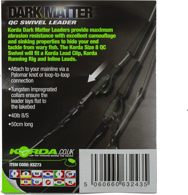 Поводок рыболовный Korda Dark Matter Leader QC Swivel 50см Clear 40lb / KSZ73 — фото 3