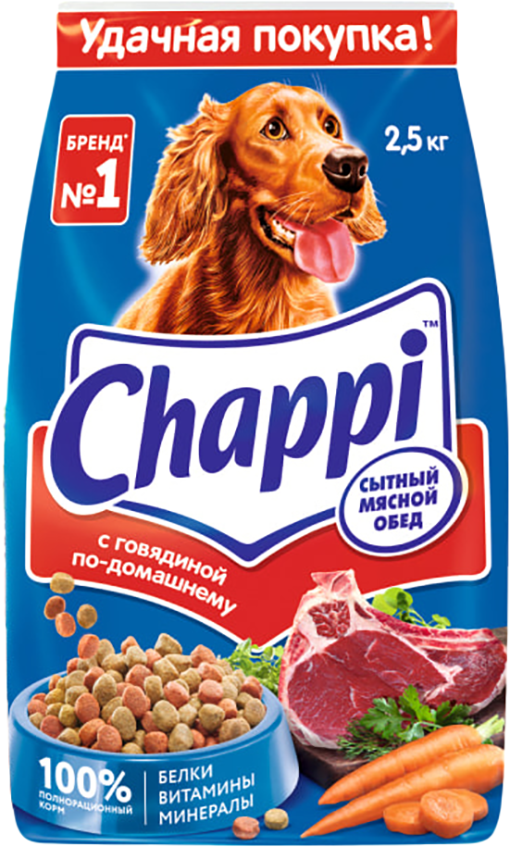 Сухой корм для собак Chappi Всех пород Сытный мясной обед. С говядиной по-домашнему (2.5кг)