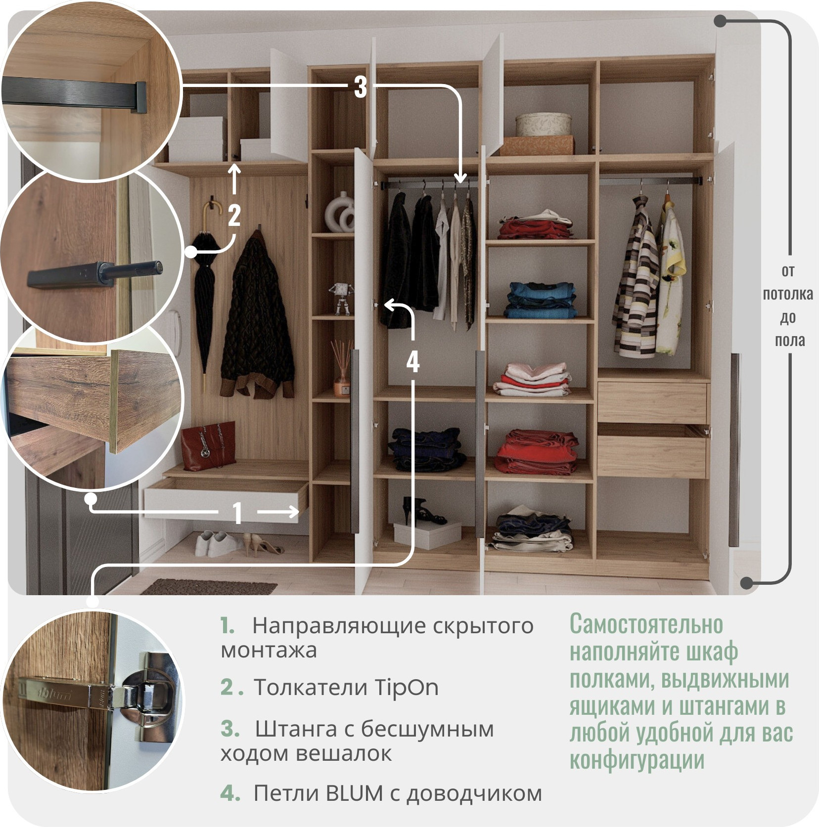 Шкаф Рэйгрупп Рэй S274-В4-EBZ В4 (дуб элисон/белый премиум/зеленый самшит) — фото 6