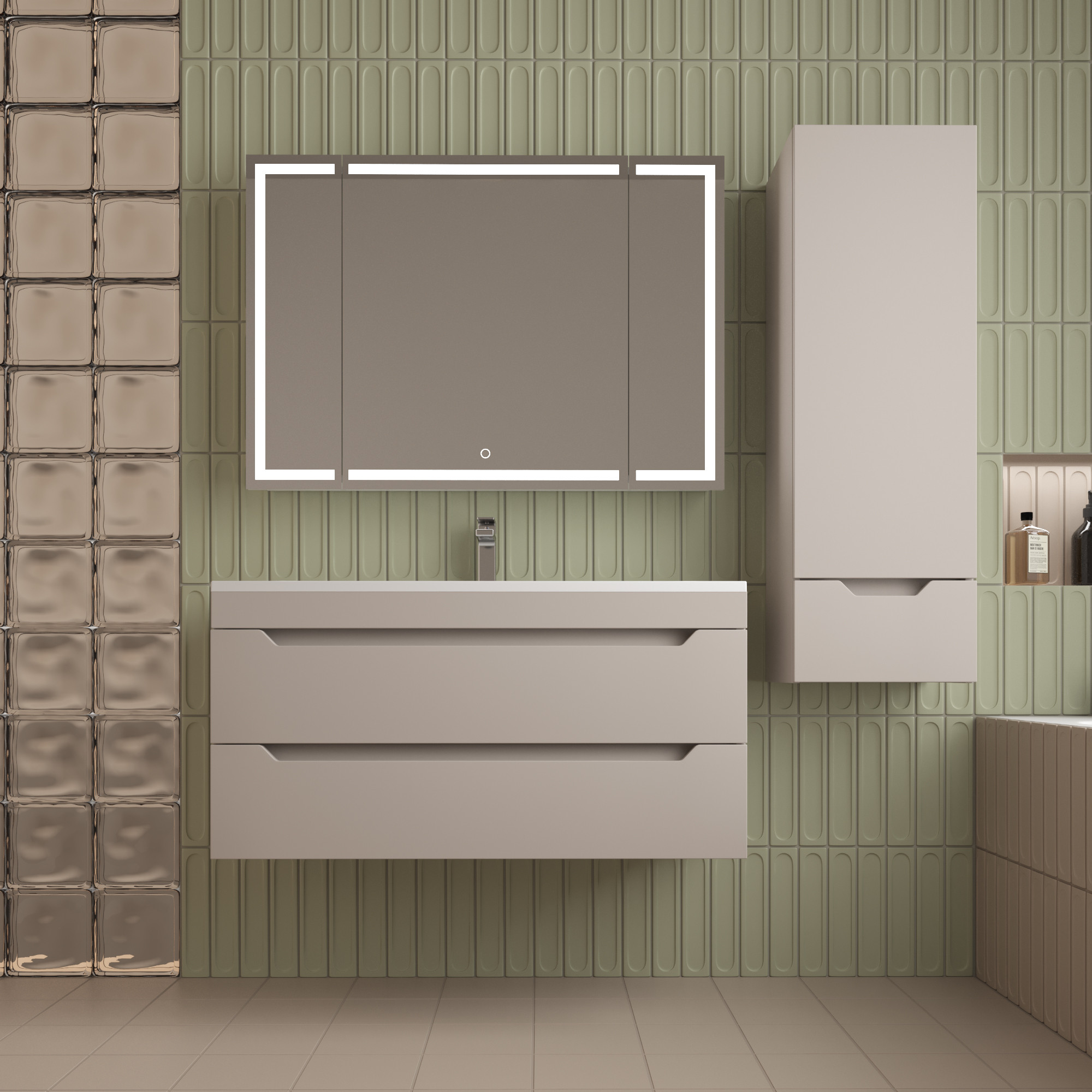 Тумба под умывальник Symbolite Остин 100 Plus 2 ящика (подвесная, крем)