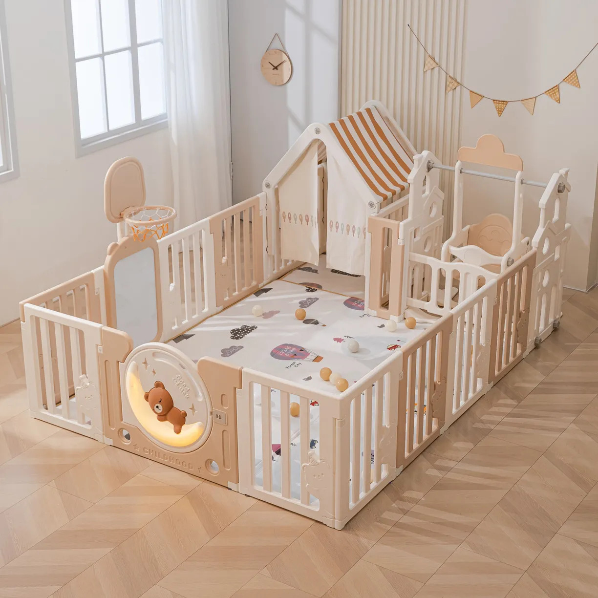 Игровой манеж UNIX Kids DeLuxe House 180x200 / pplxswh200wc (Camel) — фото 2