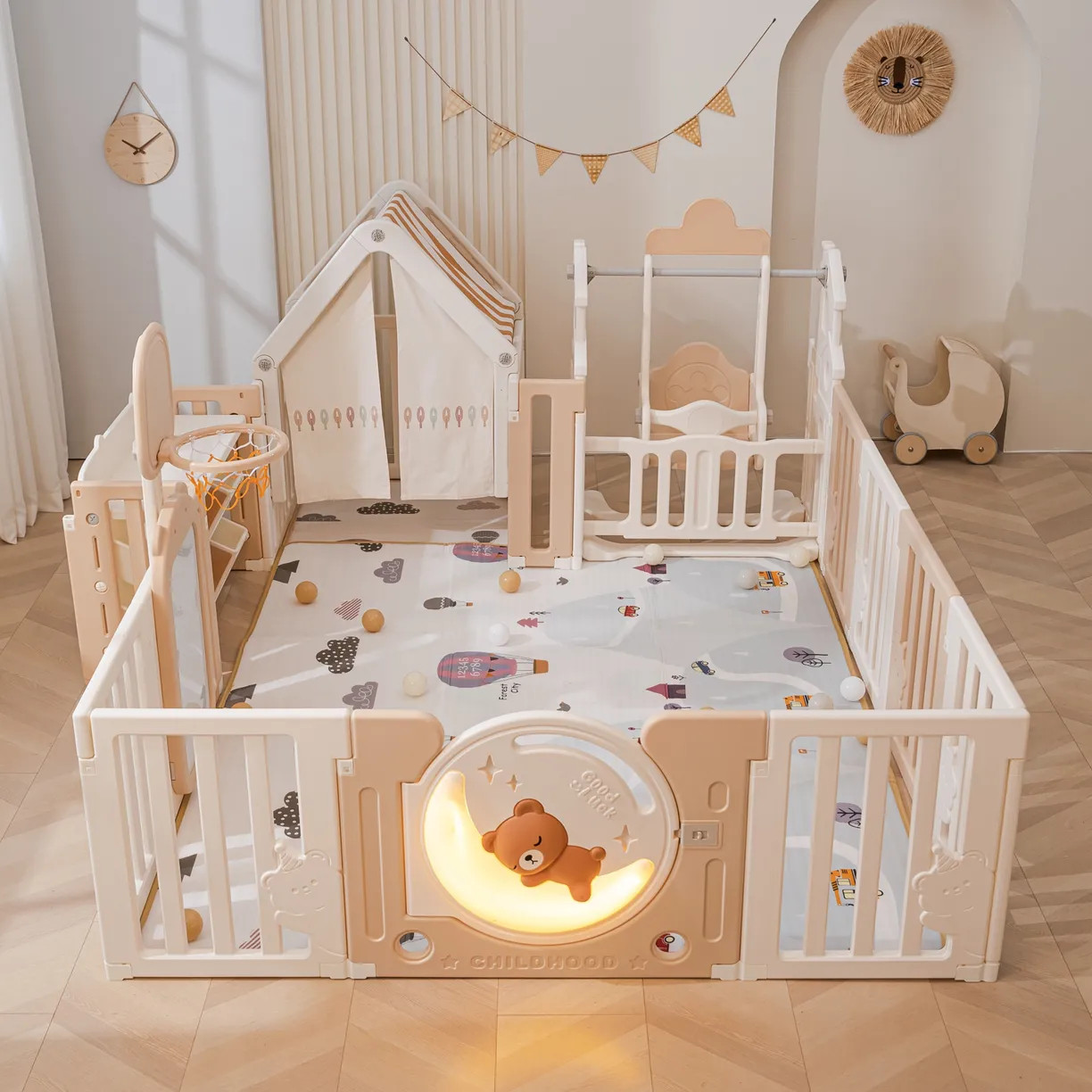 Игровой манеж UNIX Kids DeLuxe House&Storage 150x180 / pplxswhs180wc (Camel) — фото 3