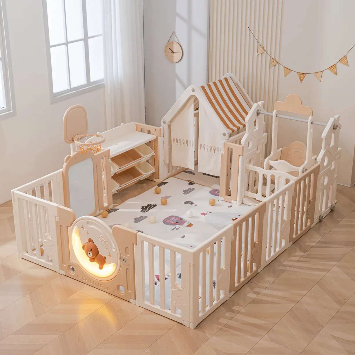 Игровой манеж UNIX Kids DeLuxe House&Storage 150x180 / pplxswhs180wc (Camel) — фото 2