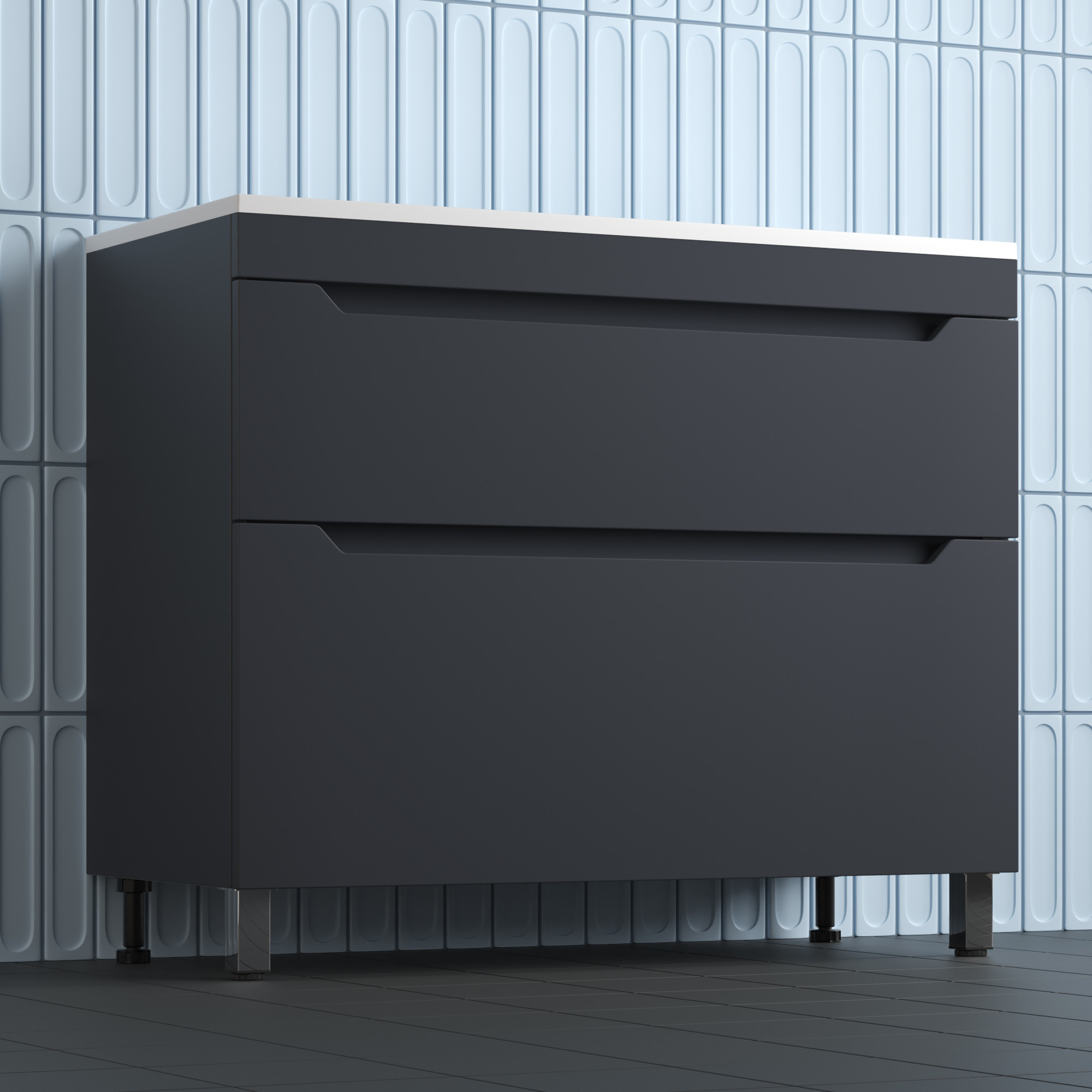 Тумба с умывальником Symbolite Остин 100 Plus 2 ящика + Фортуна 100x45 (графит/серый шелк) — фото 4