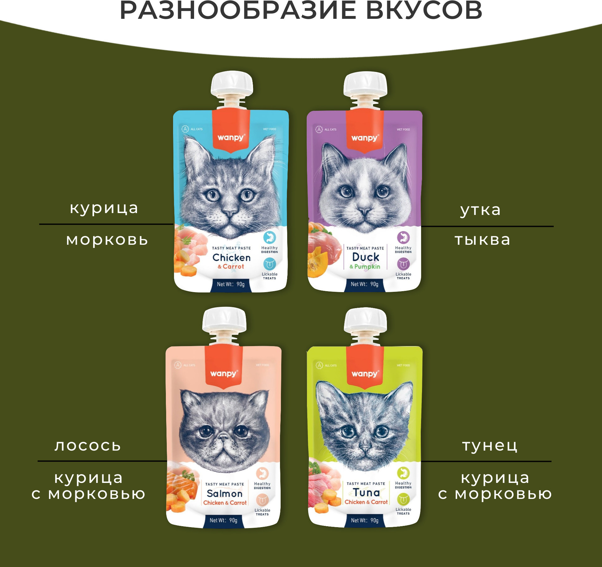Лакомство для кошек Wanpy Cat Мясное пюре из курицы (90г) — фото 2