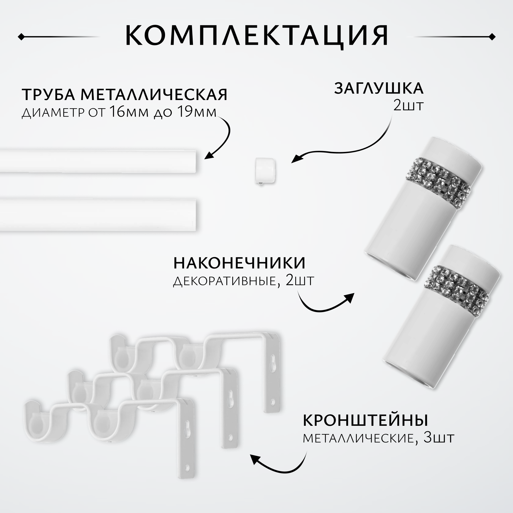 Карниз для штор Sundays Home Имидж Раздвижной 16/19мм 2-х рядный (белый глянец, 1.6-3м) — фото 2