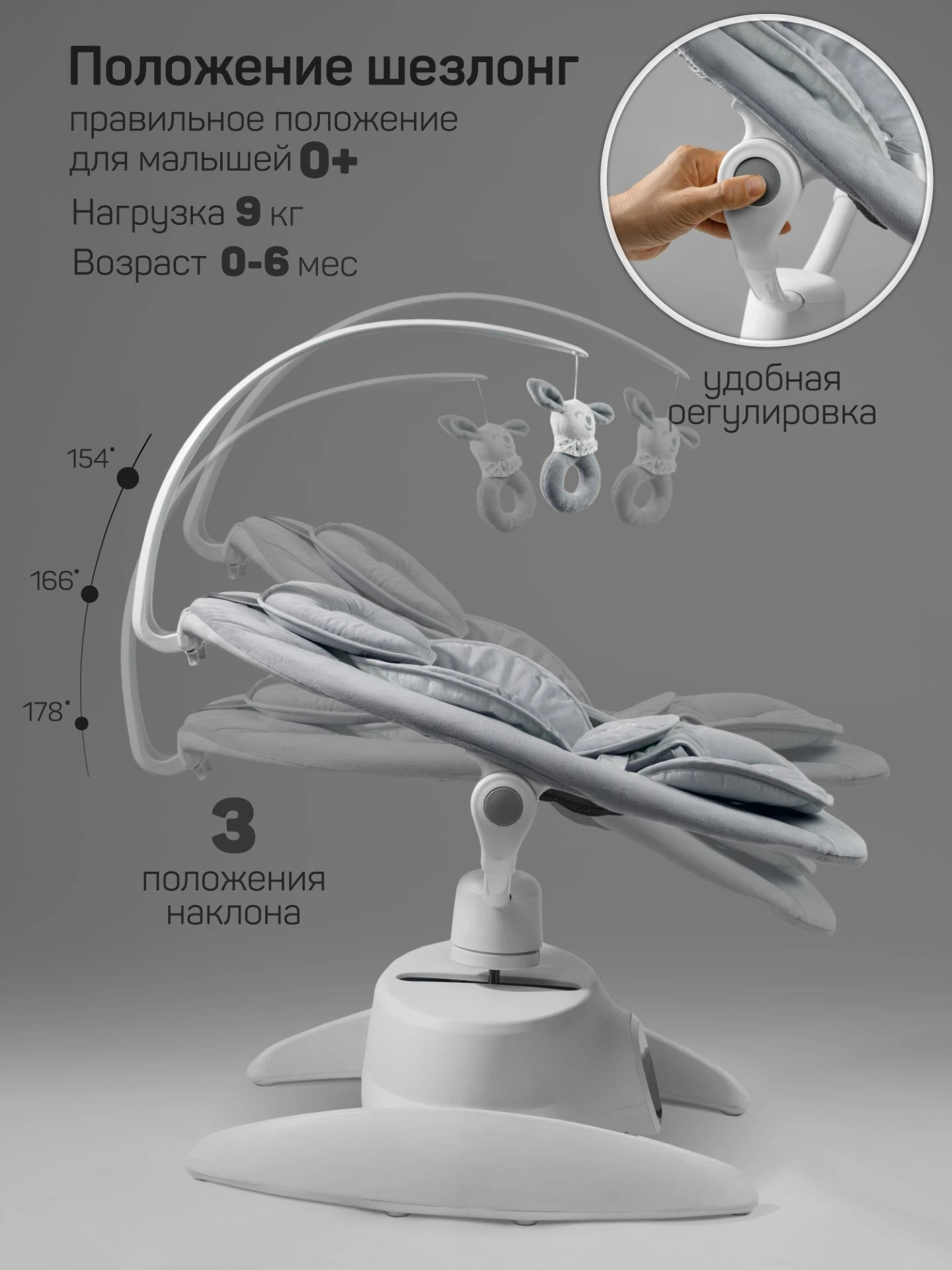 Детский шезлонг Amarobaby Smart swing / AB24-22SMART/11 (серый) — фото 5
