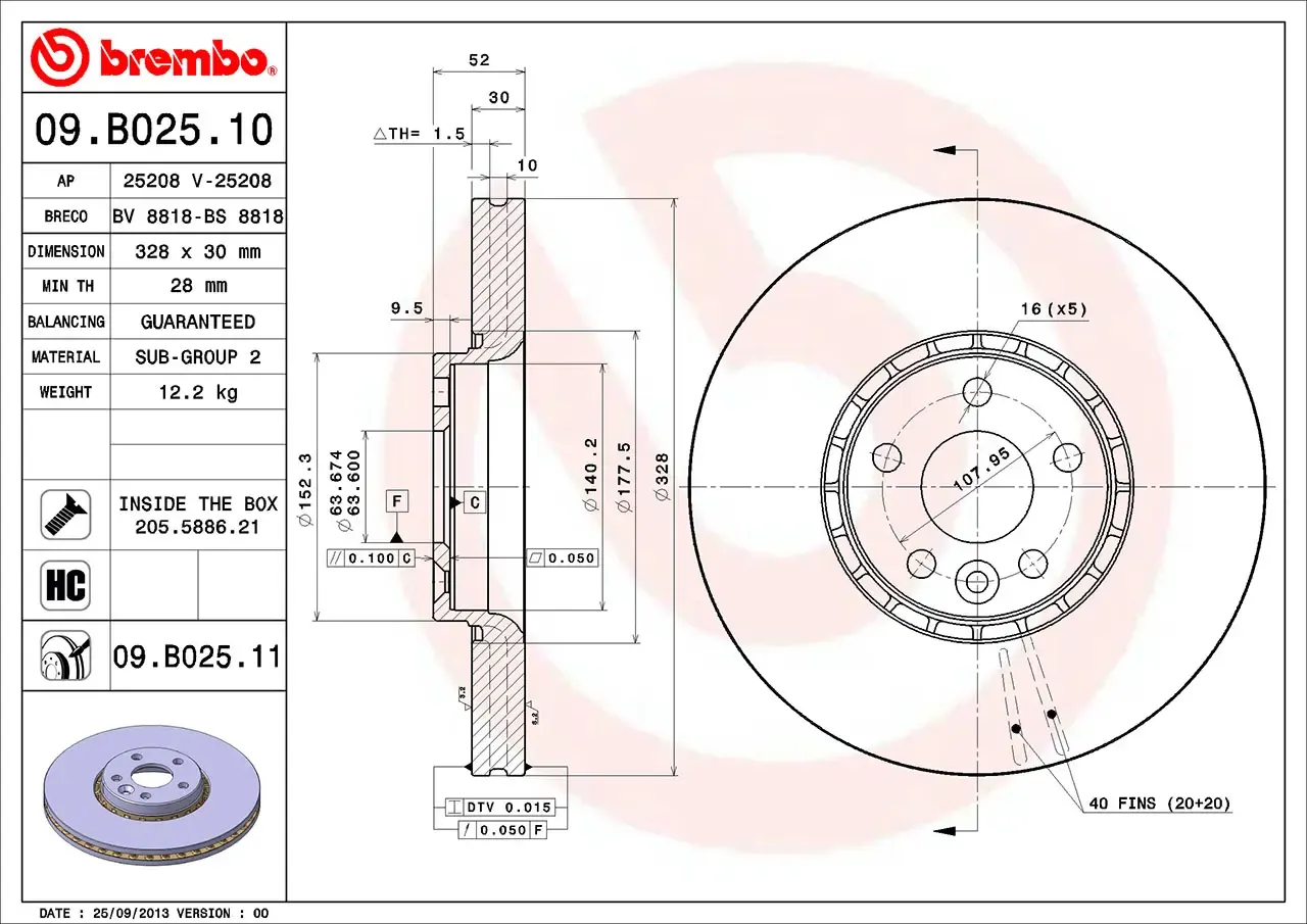 Тормозной диск Brembo 09.B025.11 — фото 3