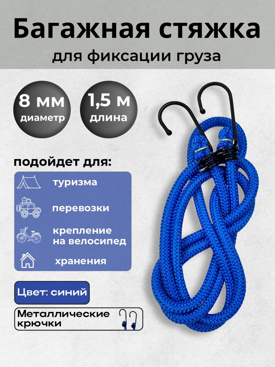 Фиксатор багажа Мегакорд 8мм / 010649 (1.5м, синий) — фото 2