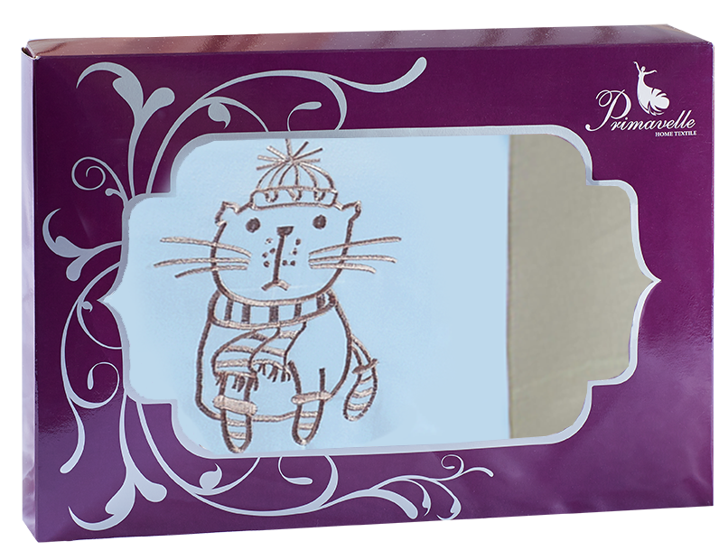 Комплект постельного белья Primavelle Сатин с вышивкой 1.5сп Catboys / 145150574-18Vk (наволочка 52х74, голубой/кофе) — фото 2