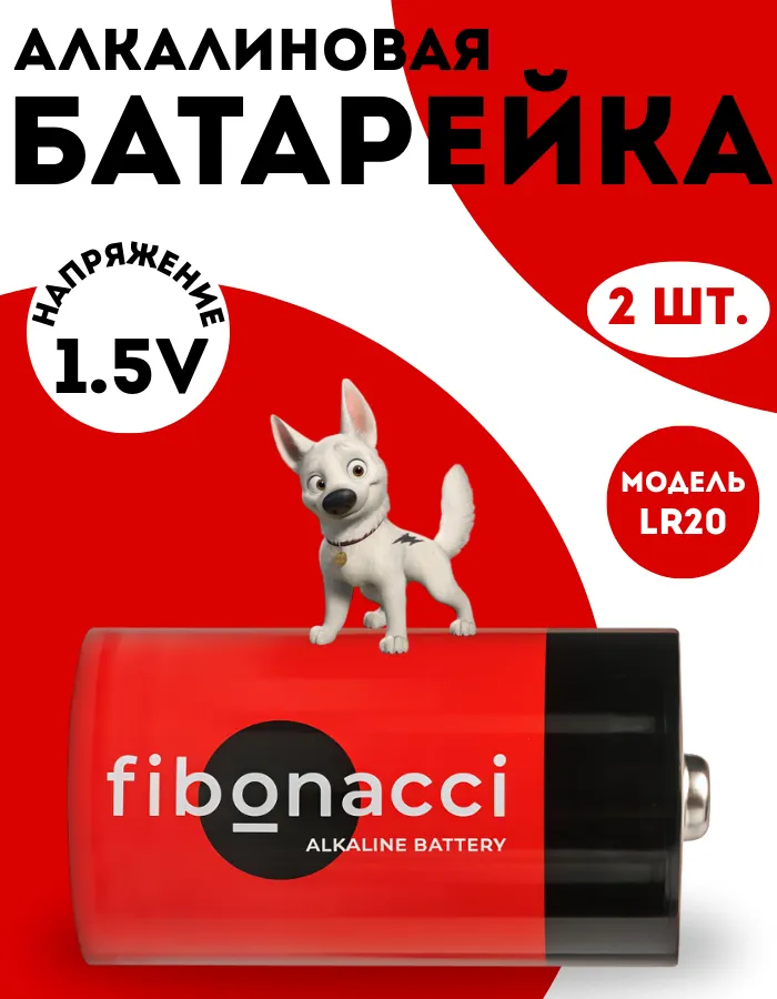 Комплект батареек Fibonacci LR20/2B тип D / FB-LR20-BL2 (2шт) — фото 2