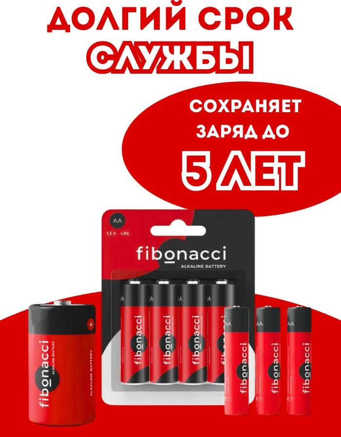 Комплект батареек Fibonacci LR20/2B тип D / FB-LR20-BL2 (2шт) — фото 6