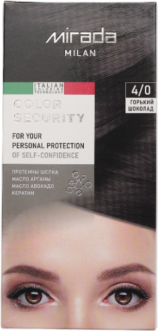 Крем-краска для волос Mirada Color security тон 4/0 Горький шоколад