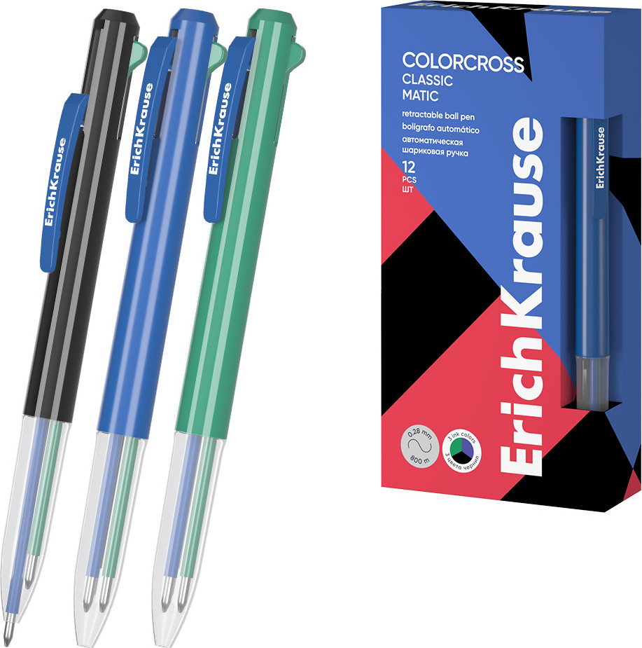 Ручка шариковая Erich Krause 3в1 Colorcross Matic Classic 0.7 / 61090 (синий/черный/зеленый) — фото 2
