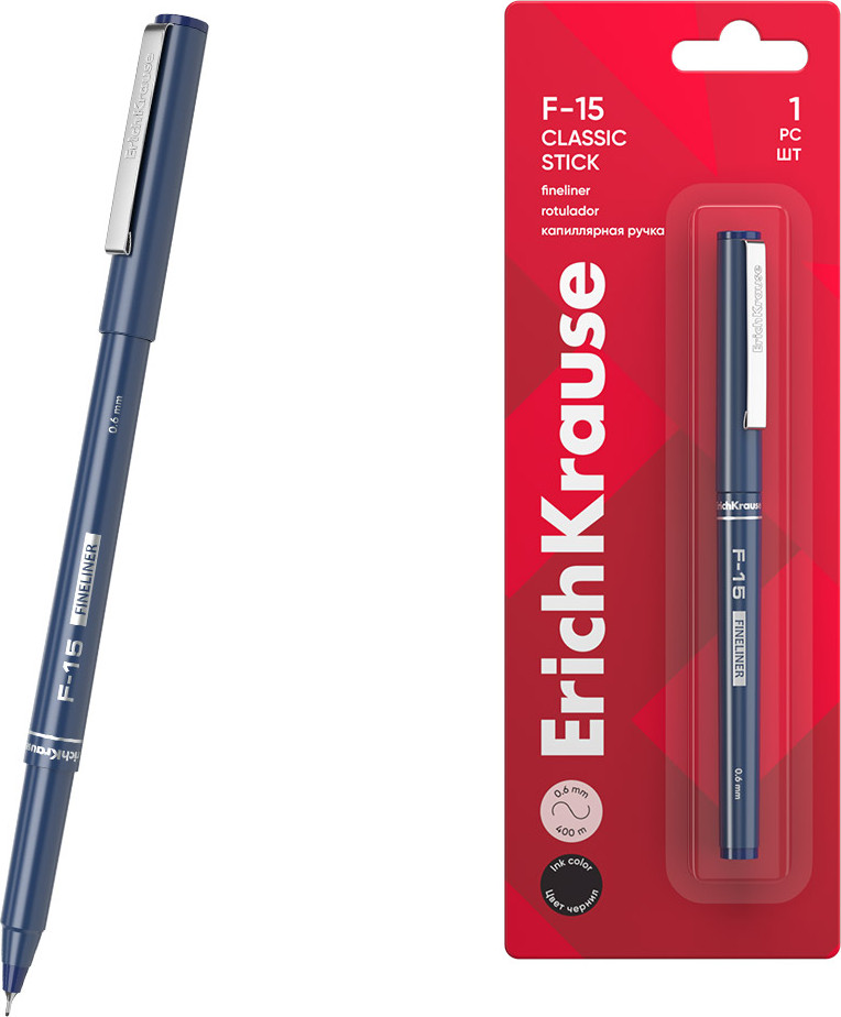 Ручка капиллярная Erich Krause F-15 Stick Classic 0.6 / 62112 (черный) — фото 2