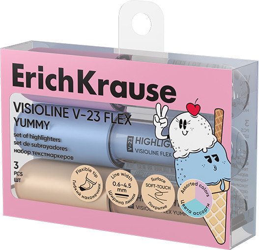Набор маркеров Erich Krause Visioline V-23 Flex Yummy / 63555 (3шт, в ассортименте)