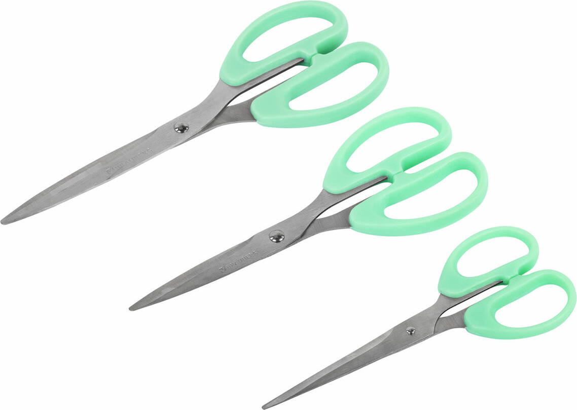 Набор ножниц канцелярских Brauberg Classic Pro / 272979 (3шт, мятный) — фото 4