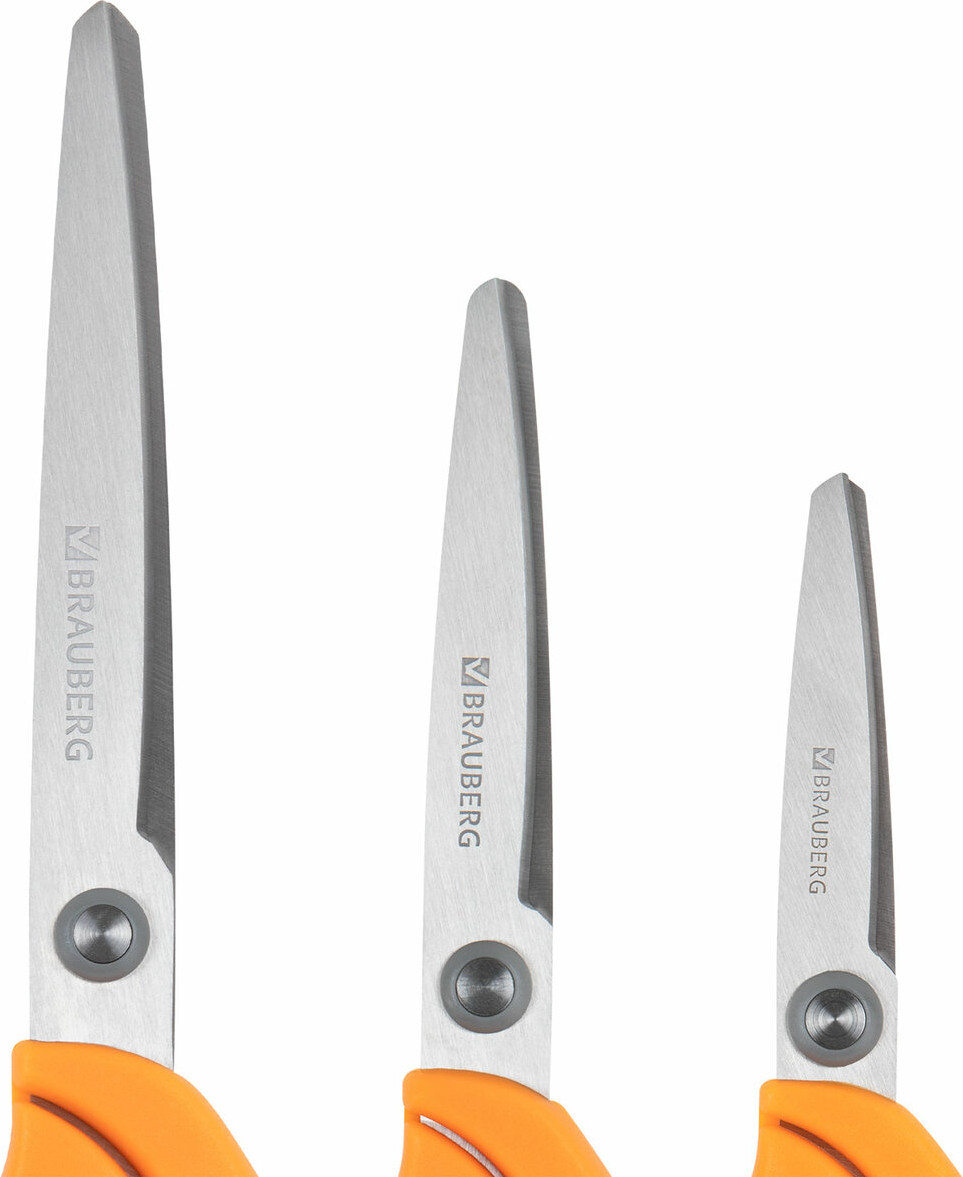 Набор ножниц канцелярских Brauberg Professional / 272981 (3шт, серый/оранжевый) — фото 4
