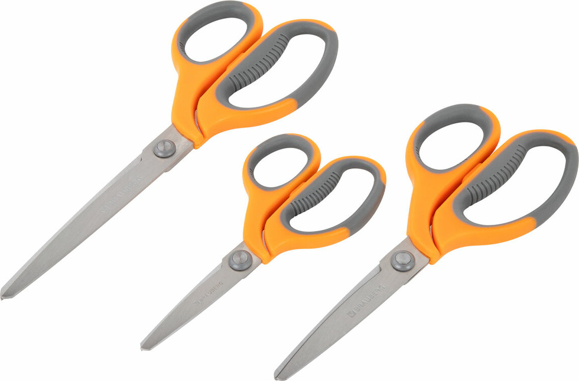 Набор ножниц канцелярских Brauberg Professional / 272981 (3шт, серый/оранжевый) — фото 3