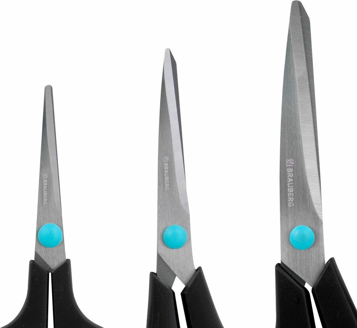 Набор ножниц канцелярских Brauberg 238411 (3шт, черный/бирюзовый) — фото 4
