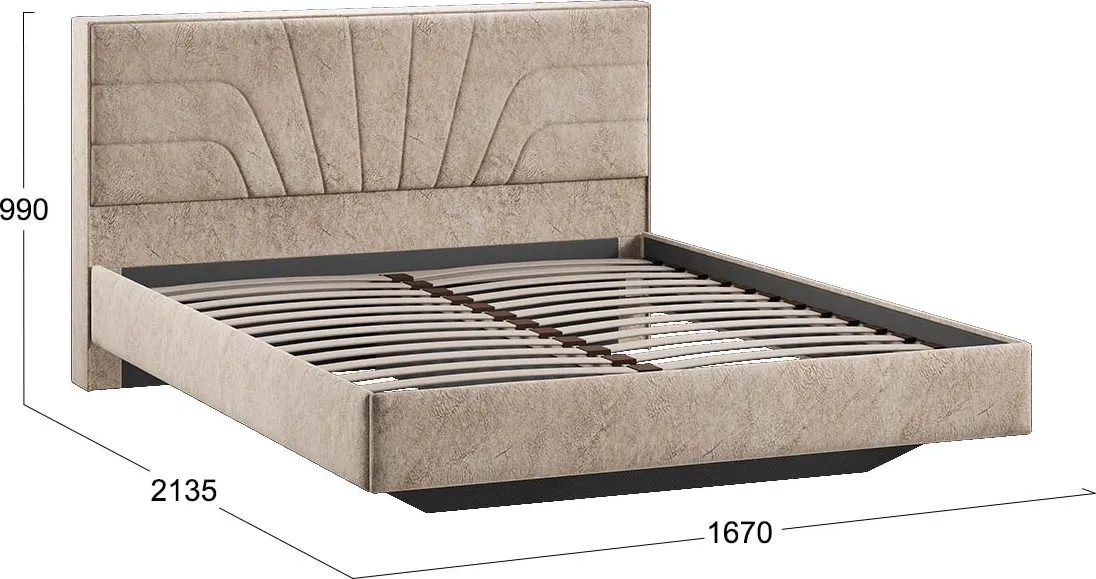 Двуспальная кровать ТриЯ Пандора 160x200 Тип 1 (микровелюр Wellmart Dark Beige) — фото 3
