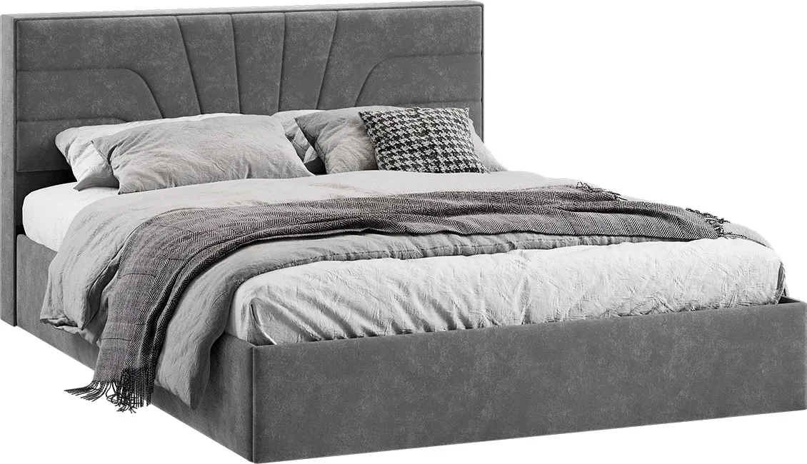 Двуспальная кровать ТриЯ Пандора с ПМ 160x200 Тип 1 (велюр Brut Grey 16) — фото 1