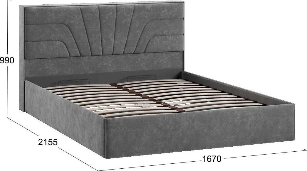 Двуспальная кровать ТриЯ Пандора с ПМ 160x200 Тип 1 (велюр Brut Grey 16) — фото 4